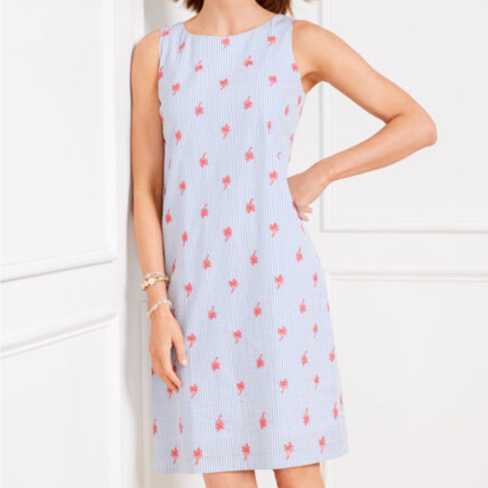 Talbot SEERSUCKER TIE BACK SHIFT DRESS - EMBROIDERED PALM 12 with tags